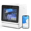 EU Direct BlitzHome BH 4 CDW Compact Smart Countertop Dishwasher With 5L Built in Water Tank APP Control 8 Programs 3D 360 Dual Spray Hot Air Drying Child Lock Self Clean Water Saving