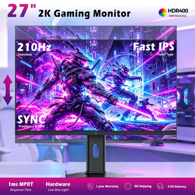 KTC H27T7P-2 Fast IPS Gaming Monitor 27" 2560×1440 QHD 200Hz Up To 210Hz 1ms MPRT Response Time Advanced Adaptive Sync & HDR400