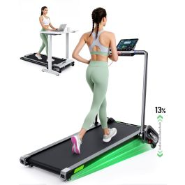 Akluer H1-B 2-in-1 Folding Treadmill with 4%-13% Auto Incline, 12 km/h Under Desk Walking Pad, 2.5HP Quiet Motor, 150kg Load, Electric Running Machine with Remote, LED Display & Device Holder