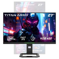 TITAN ARMY P2710S Gaming Monitor, 27-inch 2560*1440 16:9 Fast IPS LCD Screen, 240Hz Refresh Rate, 1ms GTG, HDR 400, Adaptive-Sync, Dynamic OD, Game Mode & 10 scenario Modes, PBP & PIP Split-screen Mode, Rotating Stand, Wall Mounting