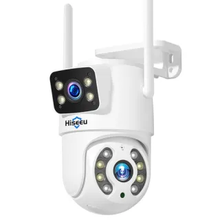 Hiseeu 4K 6MP Outdoor WiFi Camera, Dual Lens, Double Screen, 2-way Audio, Color Night Vision, Auto Tracking, AI Human Detection, IP66 Weatherproof, 2.4GHz WiFi