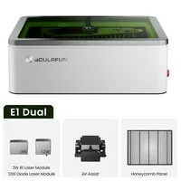 SCULPFUN E1 Dual 12W+3W IR Enclosed Laser Engraver, 400×320mm Working Area, 600mm/s CoreXY, HD Camera, Class 1 Safety, Air Assist