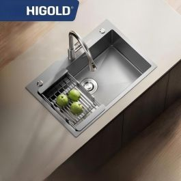 HIGOLD Kitchen Nano Sink Handmade Single Bowl 304 Stainless Steel Gray Vegetable Washing Basin Dishwashing Basin Large Single Basin Set