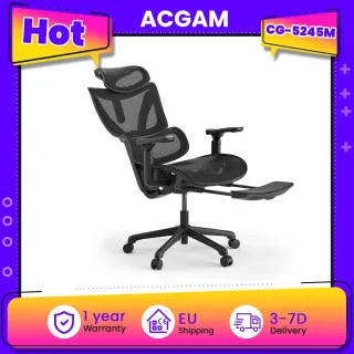ACGAM CG-5245M Ergonomic Office Chair, Adjustable Lumbar Support, 3D Armrests, 2D Adjustable Headrest, Weight-Sensing Tilt, Breathable Mesh Gaming Chair with Footrest for Work, Study & Gaming, Breathable and Resilient Mesh