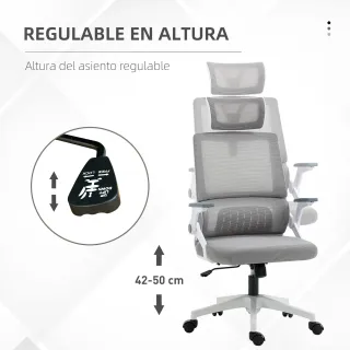 Office chair 60x61x121.5 cm with head support U. Loin support height adjustable gray gas lift 120kg mesh office furniture