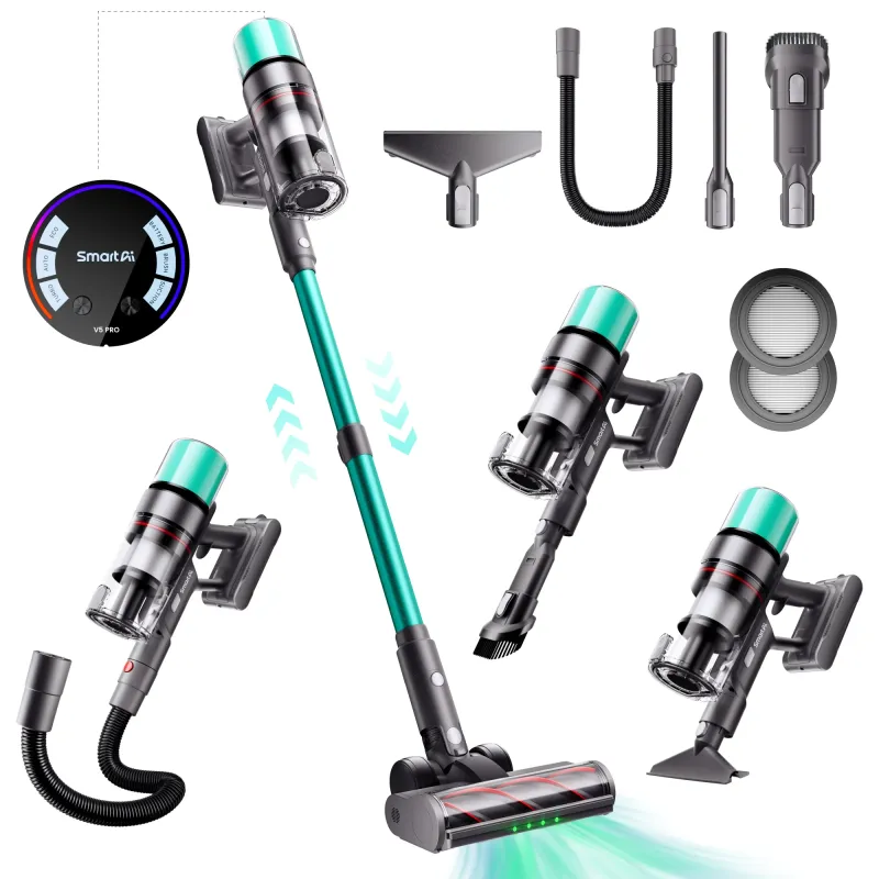 SmartAI V5Pro V5 80Mins Cordless Vacuum Cleaner with Multiple Accessories 24000mAh Big Battery Anti-Tangle Vacuum Cleaners with Long Hose for Sofa 55KPA 600W High-Powerful Suction Upright Vacuum Cleaner for Home Carpet Vacuum Cleaner for Pets