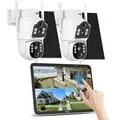 Hiseeu WK-10CA-2TS804 2CH Solar Security System with 10 Inch Touchscreen NVR 4MP Dual Lens PTZ Auto Tracking AI Human Vehicle Motion Two Way Audio Full Color Night Vision IP66 Waterproof Wire Free Outdoor Surveillance Cameras