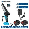 Drillpro 18V 6 Inch Electric Chainsaw Brushless Motor 500W 15,000RPM 6m or s Cutting Speed Compatible with Makita Battery Powered Chainsaw Lightweight Portable Cordless Chainsaw for Tree Trimming and Wood Cutting