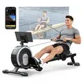 EU Direct Akluer RM001 Magnetic Rowing Machine with 16 Level Resistance, 20dB Ultra Quiet Dual Rail Rower,150kg Load Capacity,Vertical Foldable Design,Kinomap App Support and Tablet Holder for Home Gym