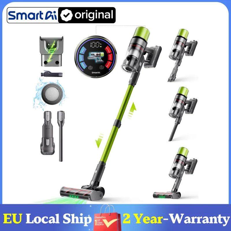 SmartAI V6 Cordless Vacuum Cleaner 65KPA 650W Powerful Stick Vacuum, 80Mins Ultra Long-runtime, 24000mAh Big Battery, Anti-Tangle Brush, Lightweight Upright Vacuum Cleaner with HEPA12 Filter, 1.6L Dust Cup for Carpet, Home Applicance, 2-Year Warranty