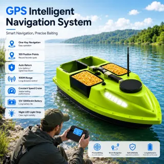D19 GPS Remote Control Bait Boat 600M RC LED Night Fishing 4 Hoppers 2KG Load 12000mAh Wireless Fishing Boat for Carp Fishing