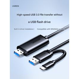 UGREEN USB 3.0 data transfer cable (male to male) for sharing data between computers, laptops, desktops, keyboards, and mice; dual-head USB connection cable for file copying and transfer.