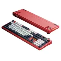 AULA F108 Pro Tri-Mode Wireless Mechanical Keyboard, 104-Key Gasket Mount, Hot-Swappable LEOBOG Graywood V3 Linear Switch, 1.14-Inch LCD Screen, RGB Backlit, 8000mAh Battery - Vermilion Dye