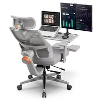 NEWTRAL MagicH-GPro Ergonomic Chair with Footrest + Detachable Workstation Desktop, Gray