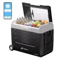 Hcalory D35M+ or D45M+ or D55M+ Dual Zone Car Refrigerator with Wheels 35 or 45 or 55L Compressor Fridge Freezer 12V 24V 220 240V Portable Cooler for Car Truck Boat Camping Travel