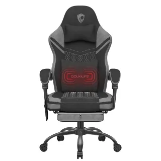 Douxlife GC-RC05 Fabric Gaming Chair Massage with Pocket Spring Widened Cushion High Back Ergonomic Footrest Lumbar Support Upgraded Office Chair
