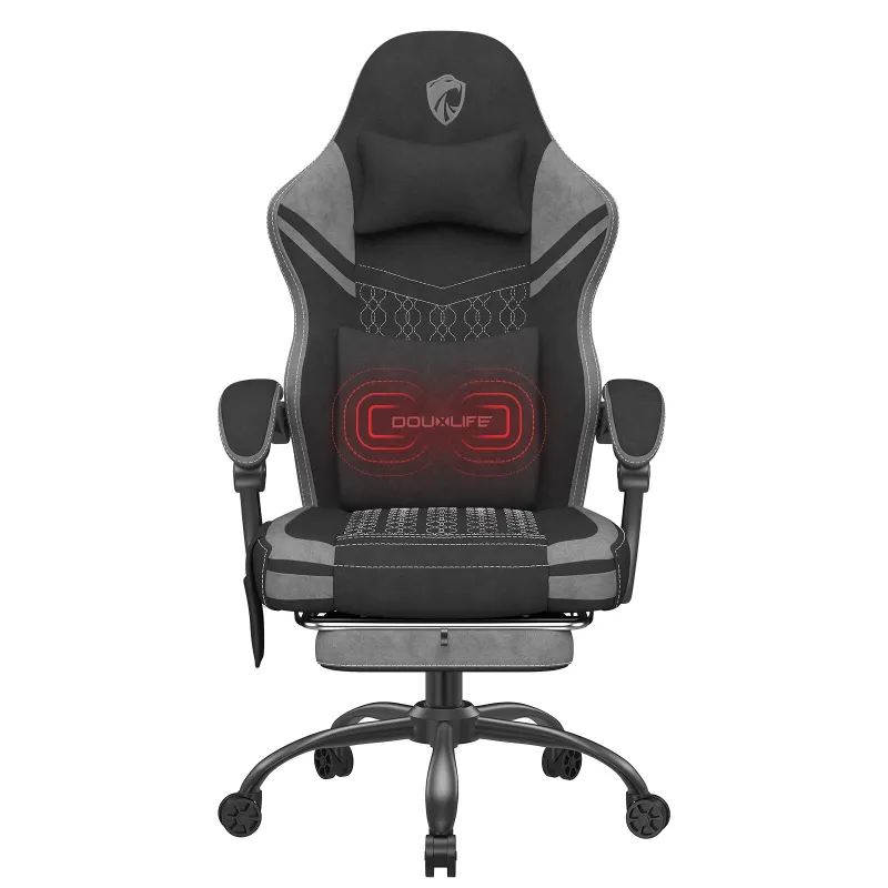 Douxlife GC-RC05 Fabric Gaming Chair Massage with Pocket Spring Widened Cushion High Back Ergonomic Footrest Lumbar Support Upgraded Office Chair