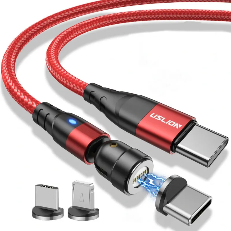 USLION PD60W Type-C for Type-C/iP/Micro Cable Fast Charging Data Transmission Magnetic Line 1M/2M Long for iPhone14 Pro Max for Samsung Galaxy Note 20 for Huawei Mate50 for Xiaomi Mi12