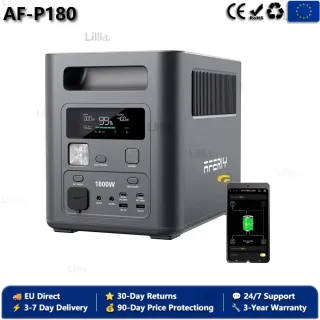 AFERIY P180 1800W 3600W Peak Pure Sine Wave Portable Power Station Large Capacity LiFePO4 4000+ Cycles Fast AC  Solar Charging UPS Uninterrupted Power Multi Output Ports for Camping RV Home Blackout Outdoor Off-Grid Emergency Solar Generator