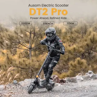 Ausom DT2 Pro Electric Scooter, Dual 1100W Motors, 52V 23.4Ah Battery, 115km Max Range, 20km/h Top Speed, Hydraulic Brakes E-ABS, 10" Tubeless Tires, Foldable, NFC, 297lbs Max Load, Commuter E-Scooter