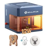 SCULPFUN iCube Ultra 12W Laser Engraver, Class 1 Enclosed Design, Auto Focus, 0.08mm Laser Spot, 150*150mm Engraving Area, Built-in Smoke Filter, High-Speed Precision for Wood/Leather/Bamboo