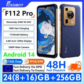[Shipped From France]FOSSIBOT F112 Pro 5G Rugged Phone MTK Dimensity 6300 5G 6.88" FHD+ 120Hz Display 24(8+16)GB+256GB 71500mAh Battery 18W Fast Charging Android 14 50MP+16MP Camera NFC OTG