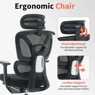 Aptliton Ergonomic Office Chair with Footrest, Adjustable Lumbar Support Mesh Desk Chair with 3D Armrests, Reclining High Back Computer Chair with Headrest, Wide Seat Swivel Task Chair, White